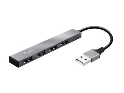 USB HUB, 4 porty, USB 2.0, TRUST "Halyx", strieborná