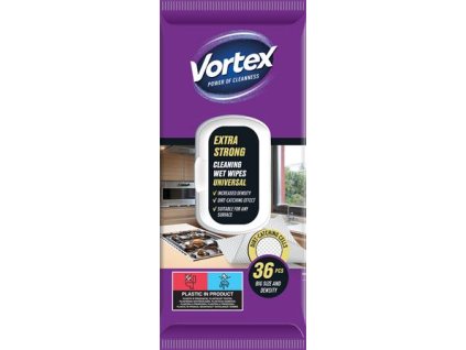 Vlhčené utierky, univerzálne, s uzatvárateľným viečkom, 36 ks, VORTEX, extra silné