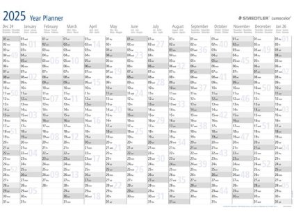 Ročný plánovač, stierateľný, v anglickom jazyku, 84x60 cm, STAEDTLER "Lumocolor® 641 YP", 2025