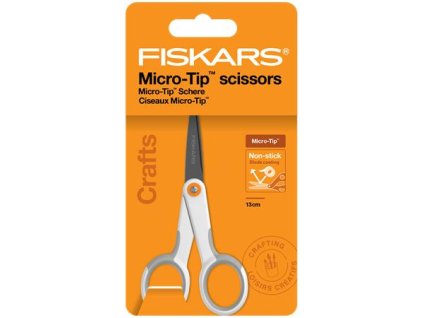 Nožnice, univerzálne, s nepriľnavým povrchom, 13 cm, FISKARS "MicroTip Titanium", biela