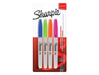 Permanentný popisovač, sada, kužeľový hrot, SHARPIE "Fine Point", 4 rôzne farby