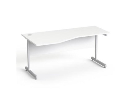 Písací stôl, oblúkový, ľavý, so sivými kovovými nohami, 160 × 80 cm, MAYAH „Freedom SV-30“, biela