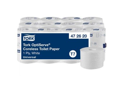 Toaletný papier, bezdutinkový, T7 systém, 1-vrstvový, priemer 13,1 cm, Universal, TORK "OptiServe", biela