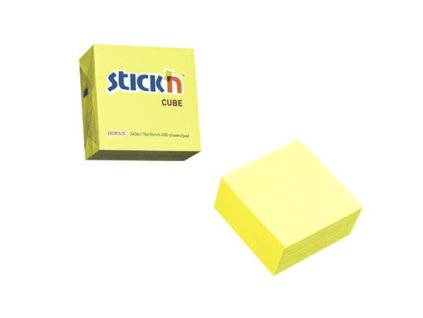 Samolepiaci blok, 76x76mm, 400 listov, STICK N, neónová žltá