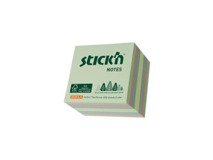 Samolepiaci blok, 76x76mm, 400 listov, STICK N, farby lesa, mix pastelových farieb