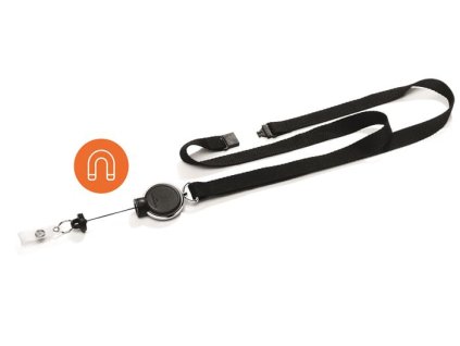 Držiak na identifikačné karty, výsuvný, na patent, s popruhom na zavesenie na krk, DURABLE "Extra Strong", čierna