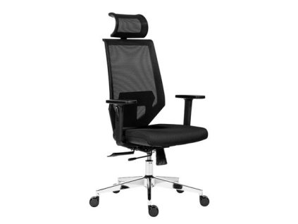 Kancelárska otočná stolička, čierna sieťovaná opierka chrbta, čierny látkový sedák, chrómový kríž na nohách, „Edge“