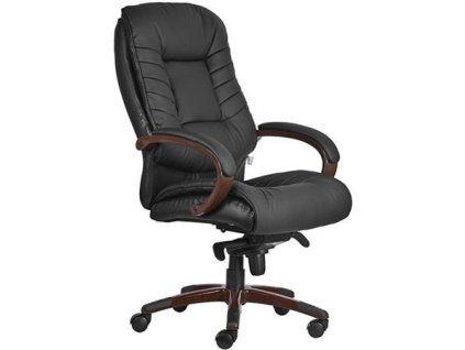 Manažérska stolička, pravá koža, umelý plastový krížový podstavec s imitáciou dreva, model "Buffalo HX", čierna