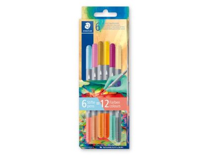 Popisovač, sada, 1/3 mm, obojstranný, vyprateľné, STAEDTLER® "3280", Multiverzum 2, 6 rôznych farieb