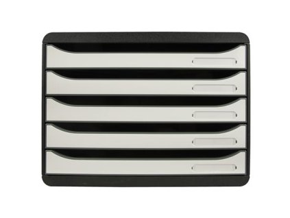 Box na dokumenty, plast, 5 zásuviek, EXACOMPTA "BIigBox Glossy", čierny-biely
