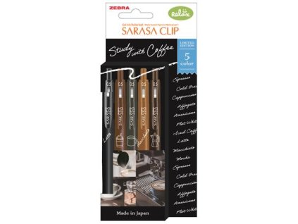 Gélové pero, 0,33 mm, stláčací mechanizmus, ZEBRA "Sarasa Clip Coffee", 5 rôznych farieb