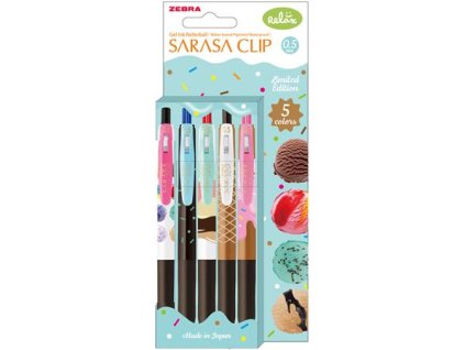 Gélové pero, 0,33 mm, stláčací mechanizmus, ZEBRA "Sarasa Clip Ice Cream", 5 rôznych farieb
