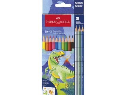 Farebné ceruzky, sada, šesťhranné, FABER-CASTELL"Dinoszaurusz" 10+3 rôznych farieb