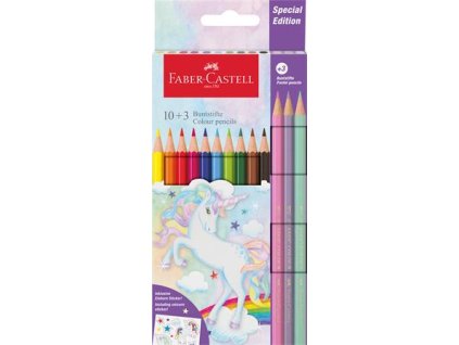 Farebné ceruzky, sada, šesťhranné, FABER-CASTELL "Jednorožec" 10+3 rôznych farieb