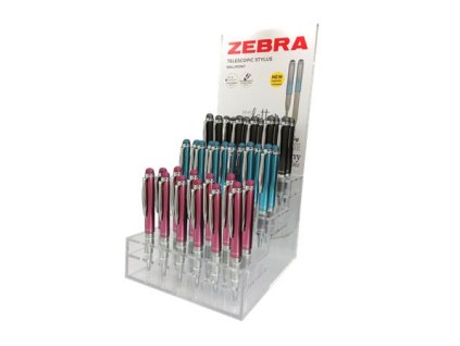 Guľôčkové pero, displej, 0,24 mm, teleskopické, nehrdzavejúca oceľ,, ZEBRA "Telescopic Metal Stylus", modré