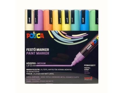 Dekoračný popisovač, sada, 1,8-2,5 mm, UNI "Posca PC-5M", 8 rôznych pastelových farieb
