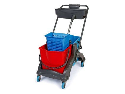 Upratovací vozík plastový 2 x 18l vedrá s plochým žmýkačom, vanička