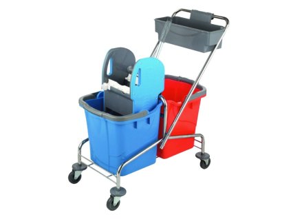 Upratovací vozík 2 x 25l vedrá, chrom. konštrukcia , žmýkací lis, vanička
