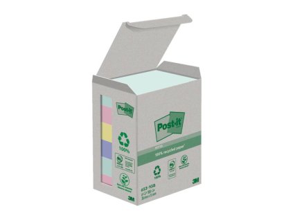 Samolepiaci bloček Post-it recyklované NATURE, pastelové farby, veľkosť 38x51 mm, 6 bločkov po 100 lístkov