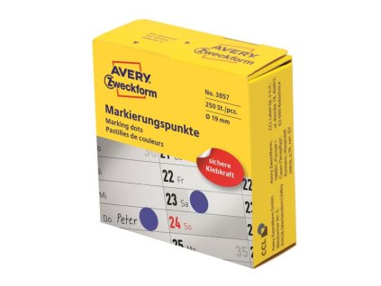 Etikety kruhové 19mm Avery modré v dispenzore