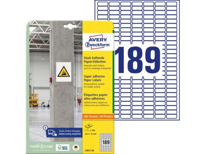 Etikety univerzálne 25,4x10mm Avery A4, silne lepivé 20 hárkov