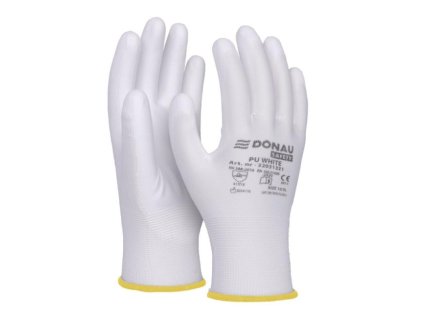 Rukavice pletené, polomáčané DONAU SAFETY PU kat. II biele veľ. 10