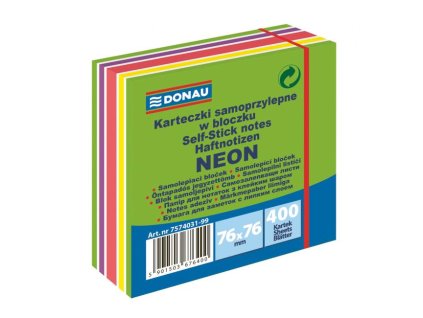 Samolepiaci bloček Donau 76 x 76 mm, neónová zelená, 400 lístkov