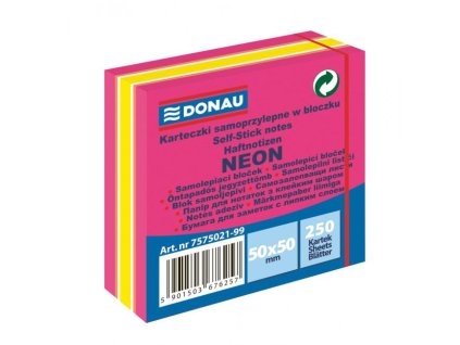 Bloček Donau neónový, 50 x 50 mm, ružový, 250 lístkov