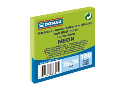 Bloček Donau neónový, 76 x 76 mm, zelený, 100 lístkov