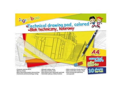Technický výkres, Gimboo, A4, 10 listov, 150GSM, rôzne farby
