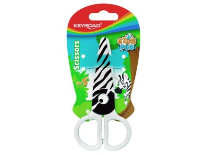 Školské nožnice KEYROAD, blister, motív zebra, biele a čierne