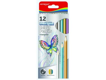 Farbičky trojhranné metalické KEYROAD, 12 farieb