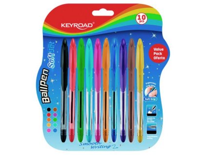 Guľôčkové pero KEYROAD Soft Jet 0,7 mm, blister 10 ks, mix farieb