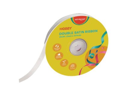 Stuha KEYROAD dvojitá saténová, 12 mm x 22,86 m, na cievke, biela