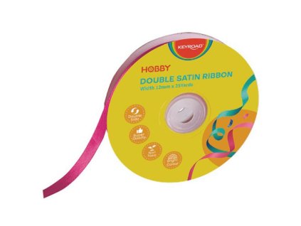 Stuha KEYROAD dvojitá saténová 12 mm x 22,86 m na cievke, ružová