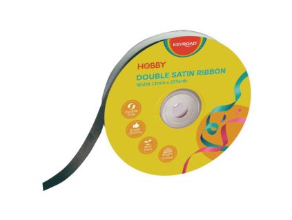 Stuha KEYROAD dvojitá saténová 12 mm x 22,86 m, na cievke, čierna
