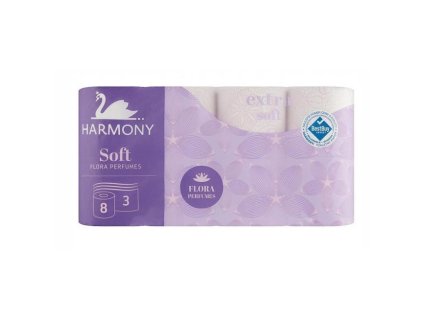 Toaletný papier 3-vrstvový Harmony Soft FLORA Parfumes biely, návin 16,8 m (8 ks)