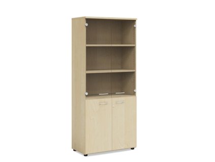 Policová skriňa BASIC, kombinovaná so sklom, so zámkom, 80x40x182,1cm, breza