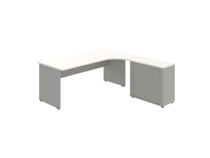 Pracovný stôl Gate, ergo, ľavý, 180x75,5x200 cm, biela/sivá