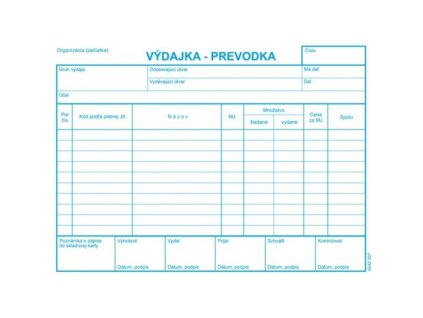 Výdajka - prevodka, A5, bez DPH, samoprepis s kart. obálkou a podložkou