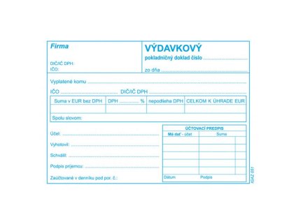 Výdavkový pokladničný doklad s DPH, A6, 100 listov