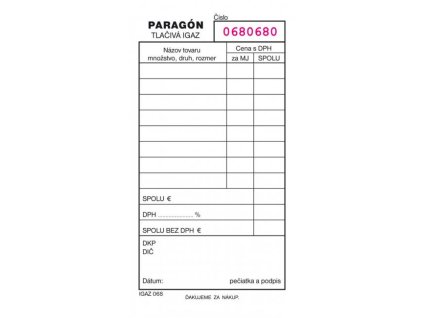 Paragón číslovaný, samoprepis, A6, 100 listov