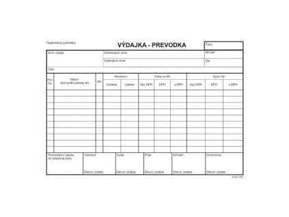 Výdajka - prevodka, A5, s DPH, samoprepis, s kartónovou obálkou a podložkou, 100 listov