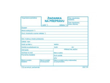 Tlačivo Žiadanka na prepravu, A6, 100 listov