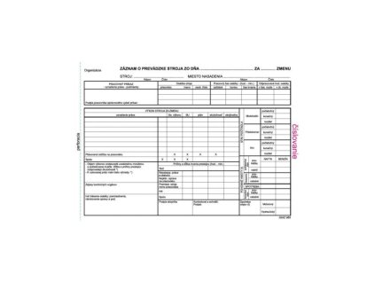 Záznam o prevádzke stroja, A5, číslovaný, 100 listov