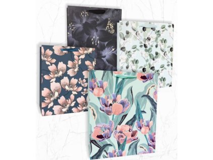 Papierová taška 260x320mm textilné ušká vo farbe tašky mix 4 motívov bez možnosti výberu Kvety
