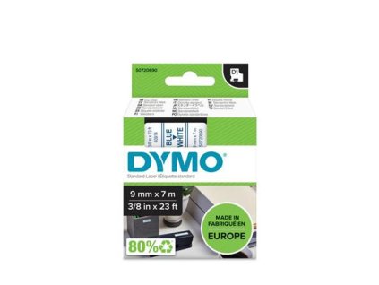 Páska do štítkovača, 9 mm x 7 m, DYMO "D1", biela-modrá