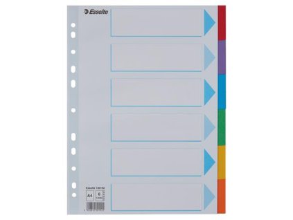 Register, kartónový, A4, 6 dielny, popisovateľná predná strana, ESSELTE "Standard", farebný