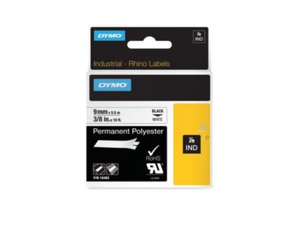 Páska do štítkovača, odolný polyester, 9 mm x 5,5 m,  DYMO "Rhino", biela-čierna