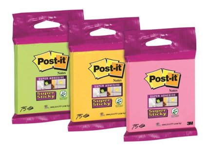 Samolepiaci bloček, 76×76 mm, 75 listov, 3M POSTIT "Super Sticky", mix